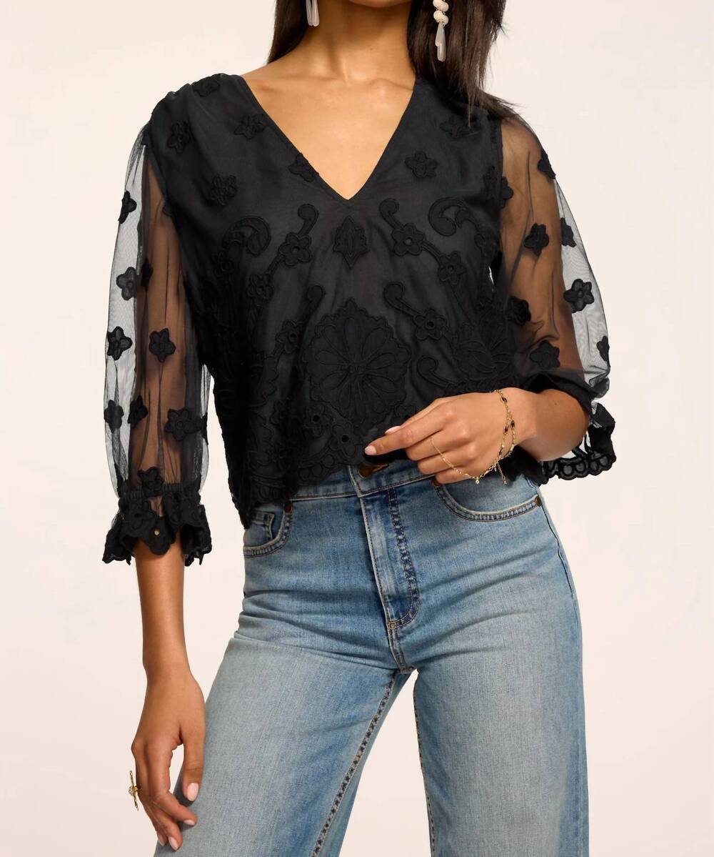 NEW RAMY BROOK esmeralda embroidered blouse in black